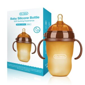 Dr.isla Silicone Baby Bottle Feeding Bottle with Handle for Baby Weaning Anti-Choking Nipple Bottle for Baby 0-9 Month 150/250ML