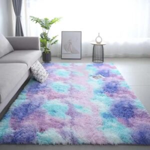 VIKAMA Silk Wool Rugs Children’s Room Living Room Bedroom Tie-Dye Non-Slip Washable Machine Washable Carpet Mats