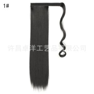 24 Inch Long Straight Ponytail Hair Clip In Synthetic Extensions Heat Resistant Hair Wrap Around Pony Hair Piece For Women