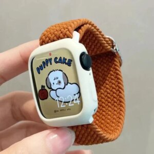 Korean Cute Braied Strap + Case For Apple Watch Band 49mm 41mm 45 44 38 42 Nylon Bracelet For iWatch Series 9 8 7 6 5 4 3 SE 40