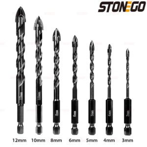 STONEGO Hard Alloy Cross Hex Tile Bits Hole Opener Suitable For Wood Glass Porcelain Tile Concrete Size 3/4/5/6/8/10/12mm