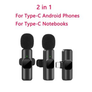 Wireless Lavalier Microphone Portable Audio Video Recording Mini Mic for iPhone Android Live Broadcast Gaming Mic White&Pink