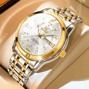 OLEVS Quartz Watch for Men Luxury Diamonds Gold Watch Waterproof Luminous Stainless steel Business Men’s Quartz Watch Mens Watch