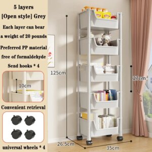 Trolley Bookshelf Movable Bookshelf Schoolbag Mobile Kitchen Vegetable Rack Snack Cart Storage Rack Multi-Layer Storages Shelve