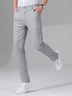 New Men’s Summer Breathable Cotton Linen Fabric Casual Pants Summer Thin Classic Work Formal Party Straight Trousers Grey Blue