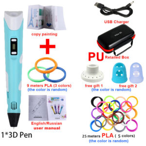 3D Printing Pen With Powered Travel Case & 100M PLA Filament DIY Paiting Children Design Pen Abulm Kids Toys Christmas Gifts