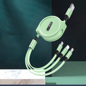 Retractable 3 in 1 Data Line Macaron Color for IPhone14 Xiaomi Macbook HUAWEI Large Round Shell Multifunction USB Charging Cable
