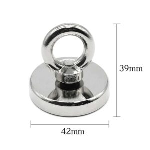 Super Strong Neodymium Fishing Magnets Salvage Magnetic Hook with Countersunk Hole Eyebolt Diameter 42mm 60KG Pulling Force