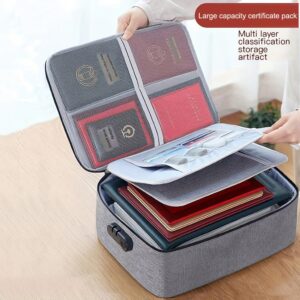 3-Layers Document Case with Lock File Organizer Bag Zipper Certificate Storage Bag Portable Travel Home Office School Supplies