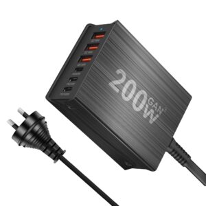 New 200W 6-Port Charging Station Hub Fast Compact GaN Charger Power Adapte USB C Fast Charger ForCell phones, tablets