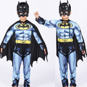 Kids Boys Muscle Batman Cosplay Costumes Movie Wayne Superhero Bruce Dark Knight Cosplay Suits with Mask Cloak Halloween Party