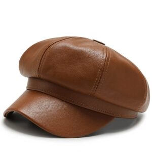 Autumn and Winter Leather Octagonal Hat Women’s British Style Retro Casual Beret Cute Fashion Versatile