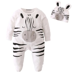 2Pcs Newborn Baby Boys Clothes Set Full Sleeve Footed Romper Jumpsuit with Cap Toddler Boys Spring Autumn Outfit Infant Suit