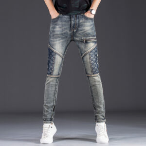 Jeans Men’s Fashion Brand Slim Design Cool Hip Hop Personalized Zipper Fashion Retro Embroidery Men’s Long Pants