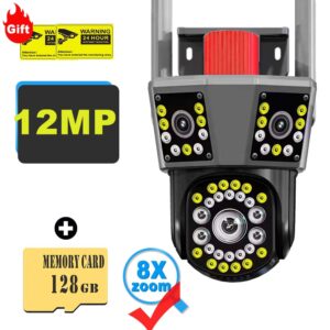 12MP 6K HD WiFi IP Camera Outdoor 8X Zoom Three Lens Three Screen PTZ Video Cam Home Security Protection Surveillance CCTV