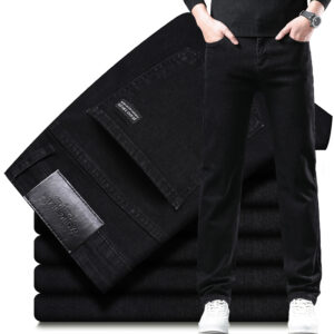 Men’s Pure Black Jeans Version Trendy Straight Fit Pants Men’s Comfortable Elastic Classic Business Jeans brand Denim Trousers