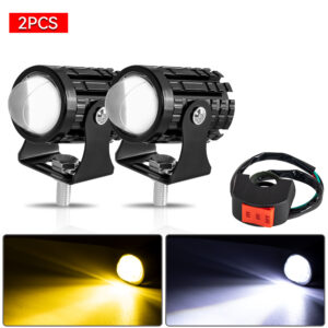 Universal Motorcycle LED Headlight Projector Lens Dual Color ATV Scooter Driving Lamp Fog Light Auxiliary Spotlight Lamp