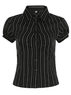 Sweetown Black Stripe Button Shirts For Women Y2K Clothing Turn Down Collar Puff Sleeve Cute Basic Casual Summer Tops Blue