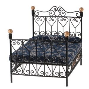 1: 12 Miniature Bedroom Furniture Metal Bed With Mattress Accessory Toy Black