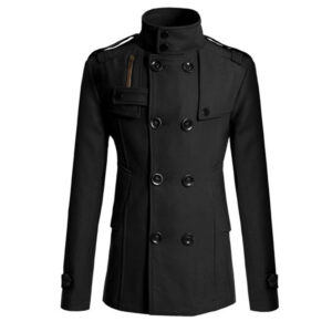 New European and American Men’s Slim Fit Casual Double breasted Mid length Fashion Long sleeved Woolen Coat Windbreaker Coat
