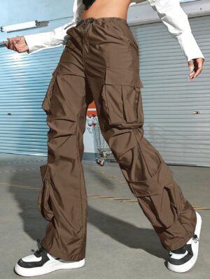 Women Cargo Pants 2023 Fashion Vintage Street Vibe Flap Pocket Drawstring Ruched Parachute Trousers High Waist Streetwear