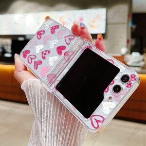 For Samsung Z Flip 5 Flip 4 Flip6 Love Heart Pattern Case For Samsung Galaxy Z Flip 5 4 3 Transparent Hard PC Folding Back Cover