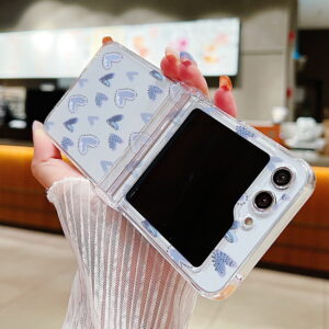 For Samsung Z Flip 5 Flip 4 Flip6 Love Heart Pattern Case For Samsung Galaxy Z Flip 5 4 3 Transparent Hard PC Folding Back Cover