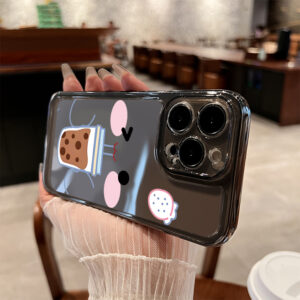 Cute Milk Tea Shockproof Transparent Funny Phone Case Suitable for iPhone 15 14 13 12 11 ProMax X XR XS 6 6s 7 8 Plus Hard Cover