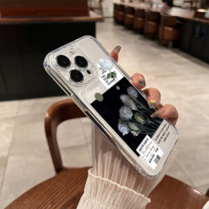White Rose Shockproof transparent funny phone case suitable for iPhone15 14 13 12 11Pro Max X XR XS 6 6s 7 8 Plus hard case