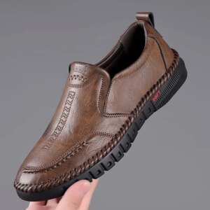 Men’s Hand Stitched Genuine Leather Slip On Shoes Business Formal Occasion Wedding Party Footwear Leisure Official Board-Shoes