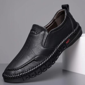 Men’s Hand Stitched Genuine Leather Slip On Shoes Business Formal Occasion Wedding Party Footwear Leisure Official Board-Shoes