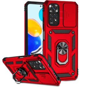 Armor Case For Xiaomi Redmi Note 12 11 10 9 S Pro Max Plus 5G With Magnetic Ring Bracket Slide Lens Protective Back Phone Cover