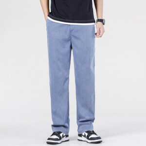 Men Summer Brand Clothing New Soft Lyocell Fabric Jeans Men Blue Elastic Waist Loose Straight Casual Trousers Male Plus Size 5XL