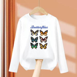 2-13 Year Old Girls Long sleeved Tops Flower & Butterfly Fashion T-shirt Autumn Cartoon Clothing Little Girl Brand Tees