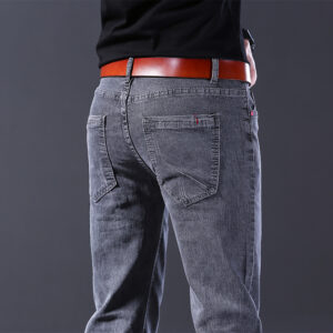 Men Comfortable Cotton Fashion European American Style Stretch Jeans Luxury Men’s Denim Pants Slim Straight Grey Denim Pants