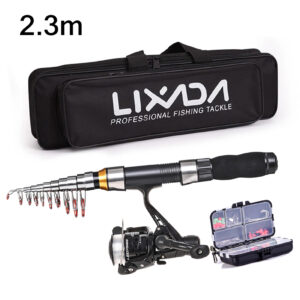 Lixada Fishing Rod Reel Combo Full Kit Telescopic Fishing Rods Spinning Reels Set with Hooks Soft Lures Barrel Swivels