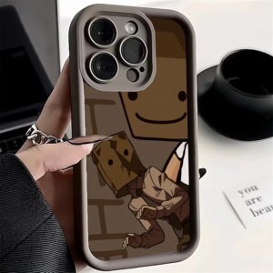 Cartoon Box Man Pattern Plating Phone Case for IPhone 15 14 13 12 11 Pro Max XS X XR 7 8 Plus SE2 14Plus Shockproof Matte Cover