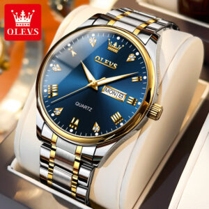 OLEVS Top Brand Quartz Watch for Men Digital Dial Week Date Stainless Steel Luminous Luxury Business Wristwatch Man Hand Clock