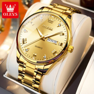 OLEVS Top Brand Quartz Watch for Men Digital Dial Week Date Stainless Steel Luminous Luxury Business Wristwatch Man Hand Clock
