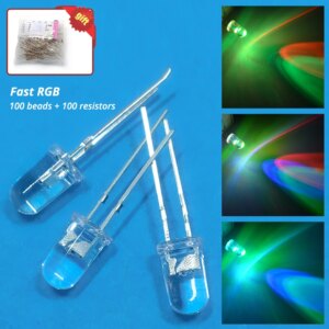 100Pcs F5 5mm Round Light Beads Slow RGB Fast Flash Diode Led Rainbow Multi Color Red Green Blue Emitting Water Clear Lamp