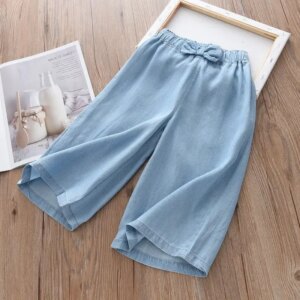 Kids Clothes 2024 New Children Wide Leg Pants Summer Casual Thin Chiffon Cropped Trousers Teenager Girls Clothes 4 6 8 10 Years
