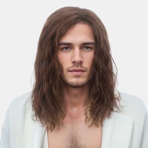 Brown Synthetic Wig For Men Shoulder-Length Corn Perm Natural Hair Wig For Men’s Daily Party Cosplay Heat-Resistant Headgear
