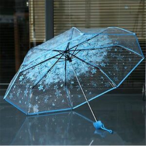Manual Women’s Transparent Clear Flowers Umbrella Anti-UV Sun Umbrella Cherry Blossom 3 Folding Umbrellas Rain Gear Parasol