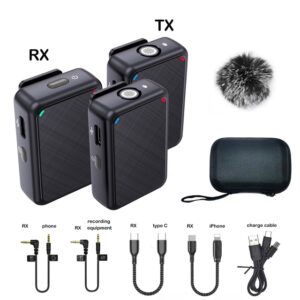 Wireless Lavalier Recording Microphone Dual Channel Lapel Mic System with 98ft For DSLR Camera Smartphone DV Vlog YouTube Live