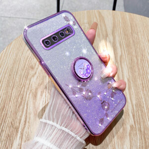 Gradient Glitter Powder Ring Holder Phone Case For Samsung Galaxy S10 Plus Shockproof Soft Back Cover