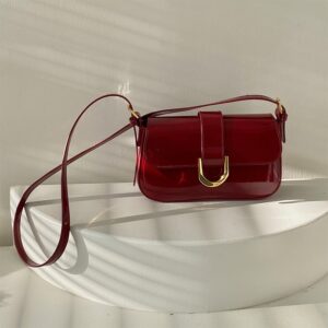 Retro Black PU Leather Shoulder Bags Red Small Underarm Bag Casual Zipper Closure Flap Crossbody Bags Women Handbag Clutch Purse