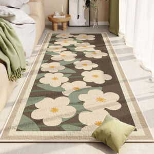 VIKAMA Crystal Pile Carpet Small Fresh Flowers Living Room Washable Non-Slip Dirty Resistant Mats Bedroom Bedside Rugs