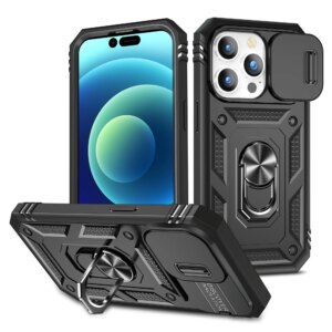 Heavy Duty Case For iPhone 15 Pro 14 Plus 13 Pro Max 12 11 XS Max X 8 7 Slide Camera Build in 360 Degree Rotate Kickstand Case