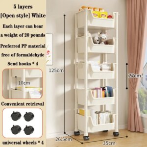 Bookshelf Storage Trolley Mobile Kitchen Organizer Cart With Wheels Multi-Layer Bathroom Shelves Household Snacks Storage Rack