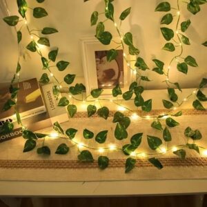 1pc 2M20 LED Green Leaf Lamp String Yard Light Battery Operated Perfect For New Year Outdoor Party Wedding Bedroom Decorations